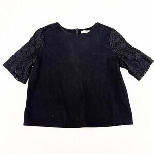 Ann Taylor Black Lace Sleeve Short Sleeve Black Top Size Large